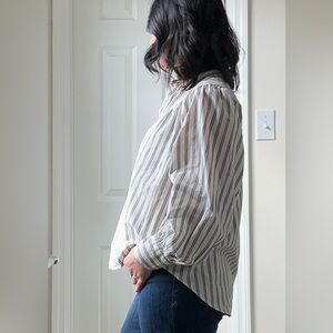 Old Navy White Button-Down Shirt with Black Stripes